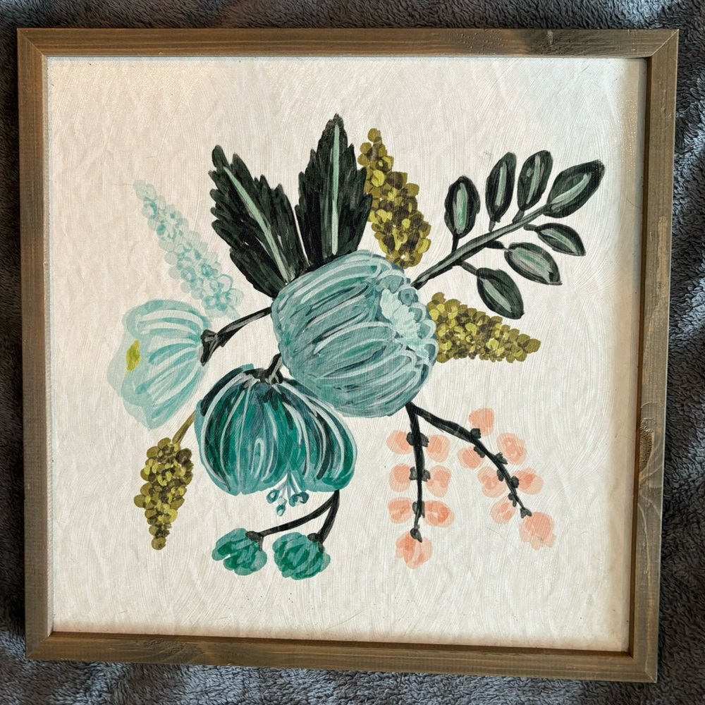 Wooden Framed Floral Watercolor Painting